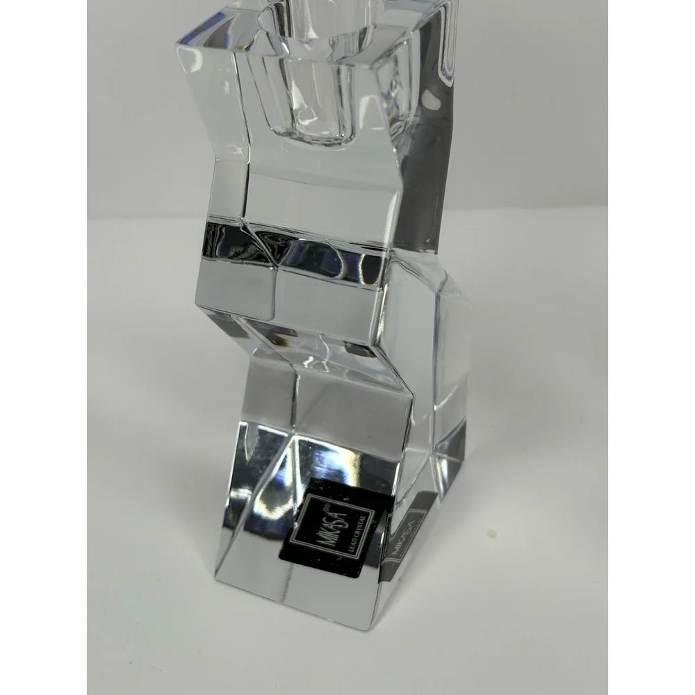 Pair Lead Crystal Mikasa Enigma Candleholders Zig Zag Abstract Elegant  Box 5